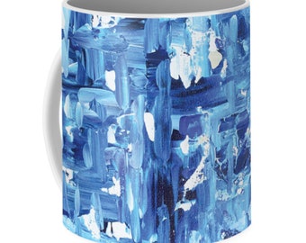 Beckie Renee Artistic Coffee Mug Abstract Art Tea Cup Blue White Birthday Anniversary Drinkware Drink Original Designed Bridesmaid Gift