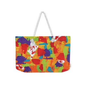 Beckie Renee Artistic Large Tote Bag Rope Handles Fashionable Orange Purple Green Abstract birthday bridesmaid gift Beach travel toiletry