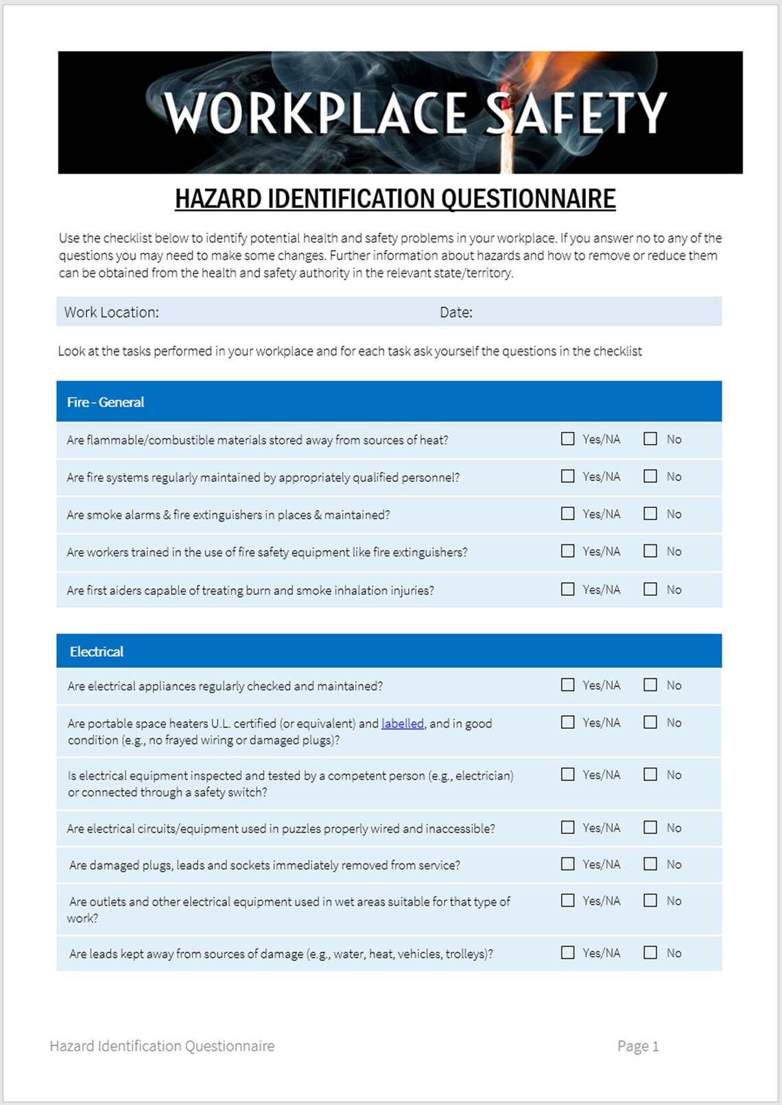 Business Hazard Identification Checklist Etsy