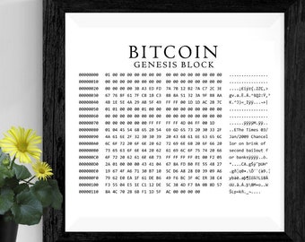 Bitcoin Genesis Block Art, Formatted, White Poster, Digital Print