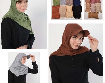 Jersey Cap Hijab Made in Turkey Premium Quality Hijab Cap Instant Hijab Cap attached with Bonnet