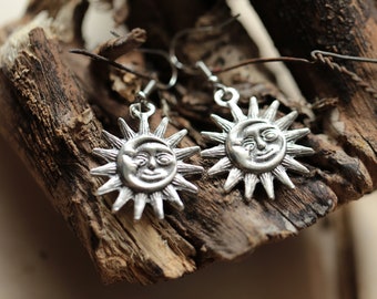 Silver Sun and Moon Earrings