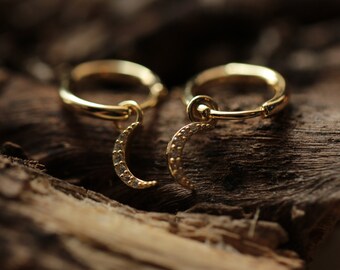 Dainty Crescent Moon Mini Hoop Earrings GOLD plated Sterling Silver