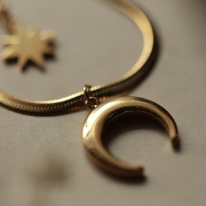Witch&#39;s  Moon and Star  Double Gold  Necklace