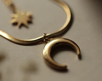 Witch's  Moon and Star  Double Gold  Necklace