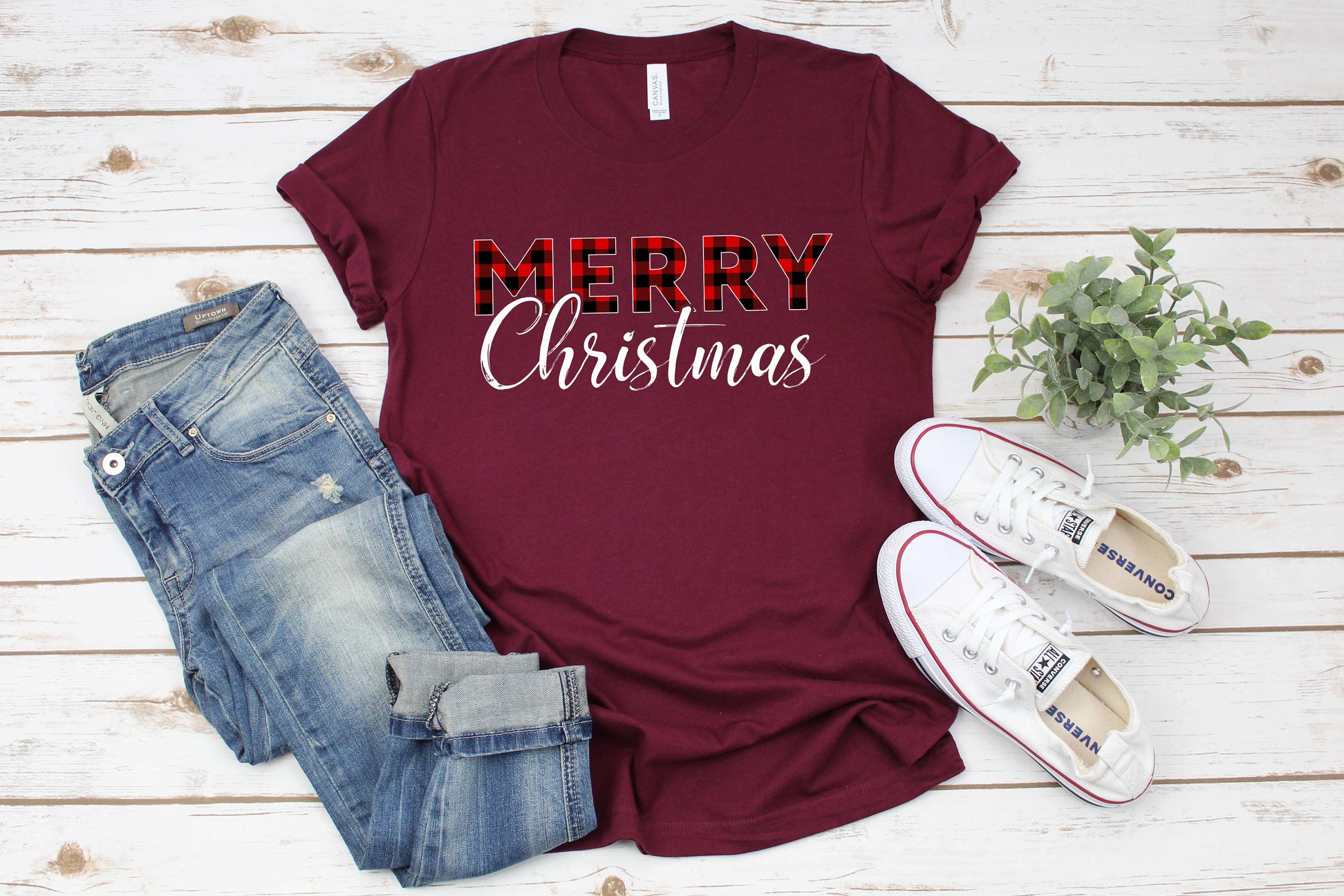 Merry Christmas Shirt Buffalo Plaid Christmas Shirt | Etsy