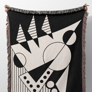 Geometric Blanket Color Block Woven Throw Black and White Triangle Pattern Modern Minimalist Chic Stylish Bed Contemporary Home Decor Etsy
