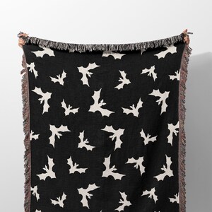 Halloween Woven Throw Blanket with Bats, Black and White Halloween Blanket, Gift for Couple, Husband, Dark Academia Gothic Home Decoration