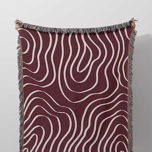 Abstract Woven Blanket and Tapestry, Red Color Modern Decorative Woven Throw for Couch, Bed, Gift for Her, Gift for Mom, Gift for the Home