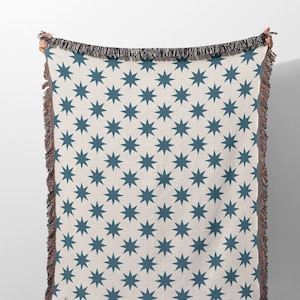 Retro Stars Pattern Woven Blanket Tapestry, Blue Color Christmas Blanket Decoration, Retro Style Woven Throw Blanket, Christmas Throw