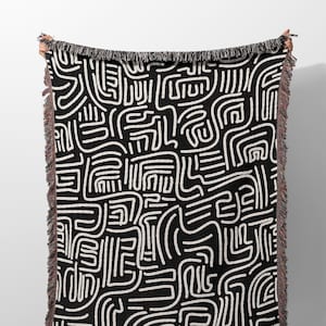 Abstract Throw Blanket Tapestry, Black and White Monochrome Woven Blanket Modern Couch Throw Eclectic Apartment Home Decor Gift for the Home