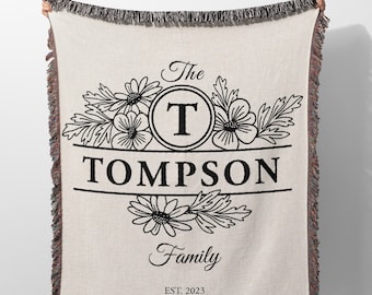 Wedding Gift Custom Name Woven Throw Blanket, Tapestry, Backdrop, Personalized Anniversary and Engagement Gift, Last Name Family Blanket