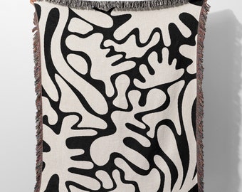 Matisse Woven Blanket and Tapestry, Black Matisse Style Woven Blanket, Coral Woven Blanket, Modern Abstract Aesthetic Home Decor Gifts