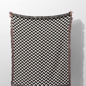 Black And White Checkered Style Throw Blanket Tapestry, Checker Woven Throw Blanket, Geometric Pattern Woven Blanket, Gift for Him, Husband