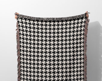 Manta tejida con estampado de pata de gallo para sofá, diseño tradicional en blanco y negro, ideal como regalo de decoración para el hogar.