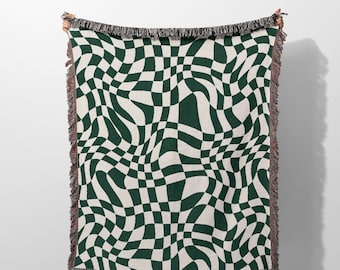 Green Checkered Woven Throw Blanket, Birthday Gift for Her, New Home Decor Gift, Gifts for Mother in Law, Soul Sister, Aunts, Best Friend