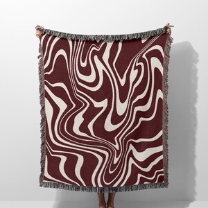 Red Color Marble Woven Throw Blanket, Unique Home Decor Gift for Wife, Pure Cotton Abstract Art Woven Blanket for Couches, Bed, Chair