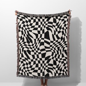 Black And White Checkered Woven Throw Blanket