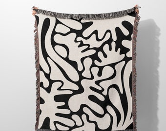 Matisse Woven Blanket and Tapestry, Black Matisse Style Woven Blanket, Coral Woven Blanket, Modern Abstract Aesthetic Home Decor Gifts