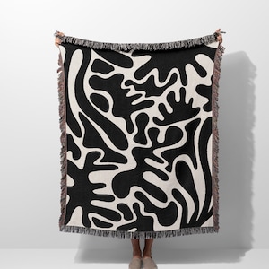 Matisse Inspired Woven Blanket And Tapestry, Black Matisse Woven Blanket, Coral Woven Blanket, Modern Aesthetic Throw Blanket, Home Decor