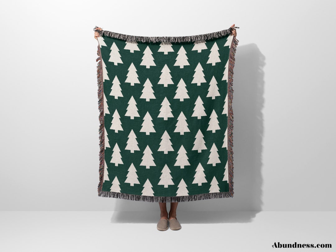 Christmas Forest Green Trees Woven Throw Blanket for Couches, Simple ...