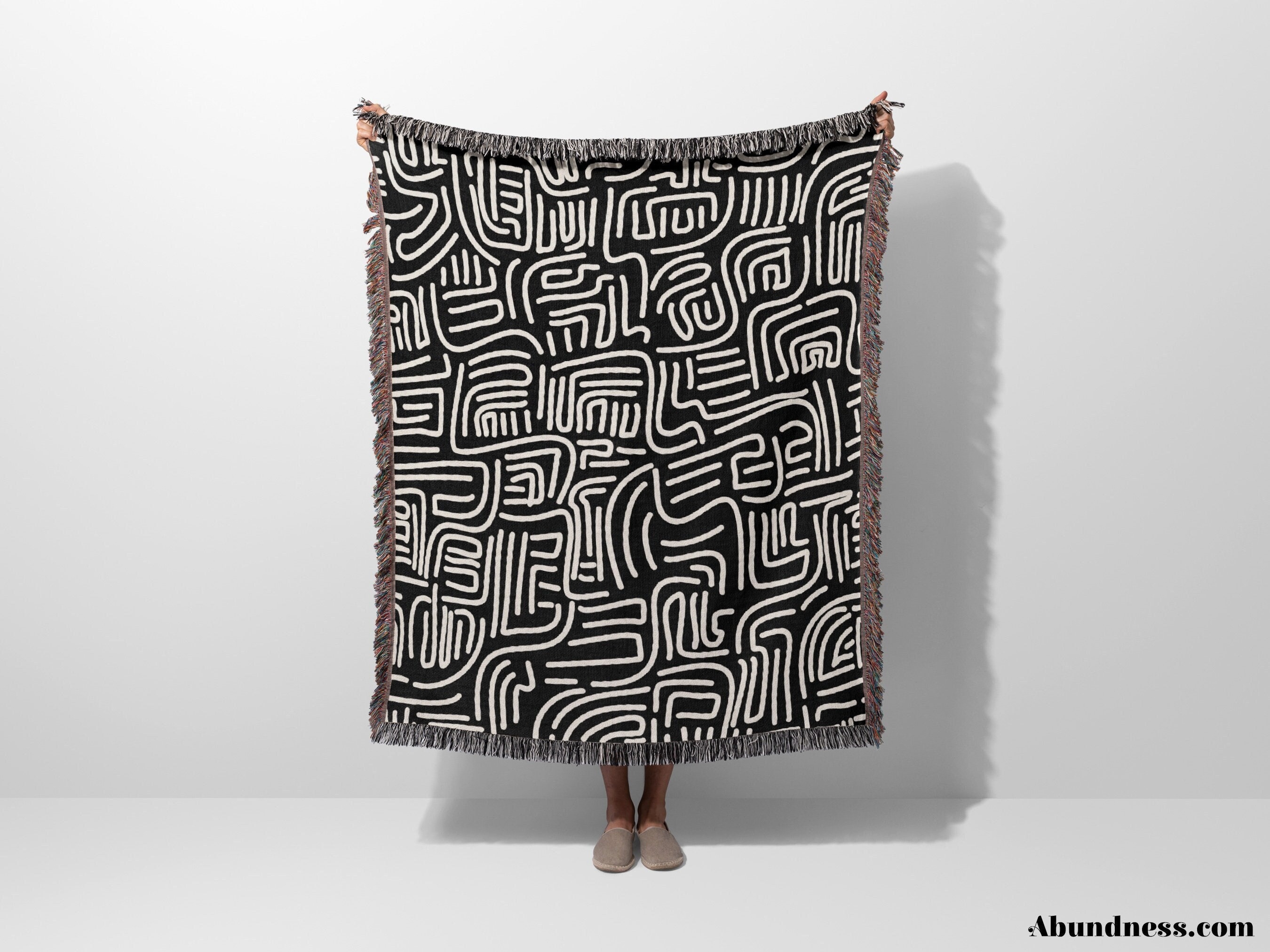 Abstract Throw Blanket Tapestry, Black and White Monochrome Woven Blanket Modern Couch Throw Eclectic Apartment Home Decor Gift for the Home