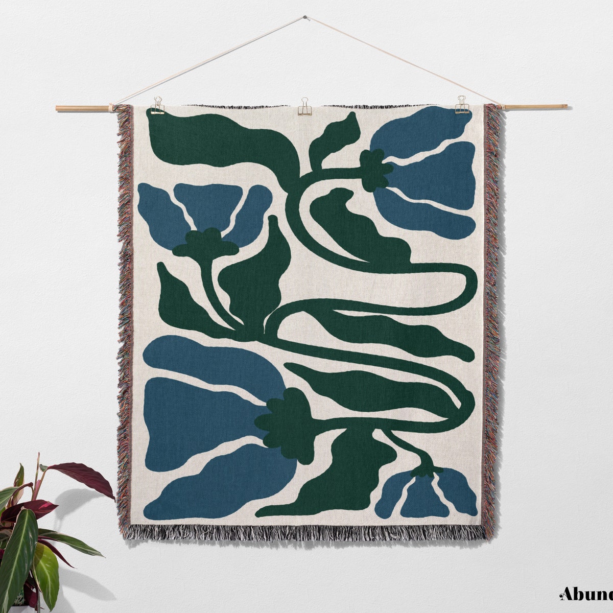 Matisse Flowers Woven Throw Blanket With Fringe in Forest Green and Blue Colors, Matisse Style Aesthetic Blanket, Unique Home Decor Gift - Etsy