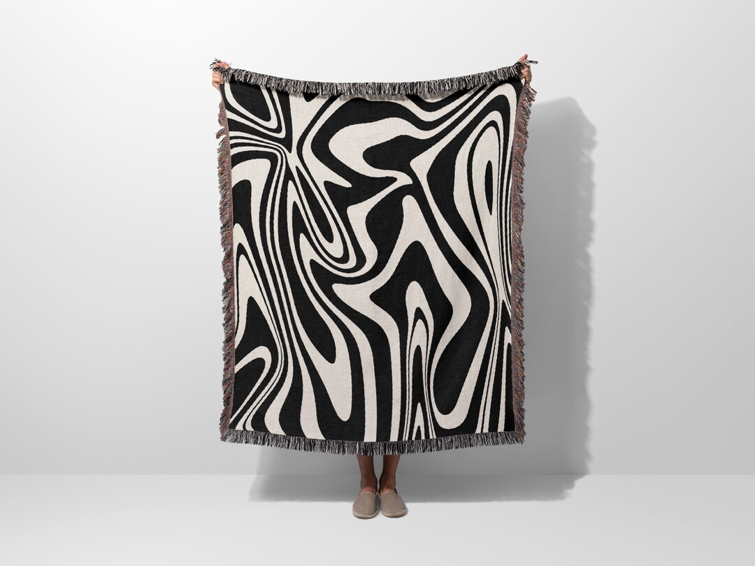 Marble Woven Throw Blanket, Black and White Blanket Wall Tapestry, New