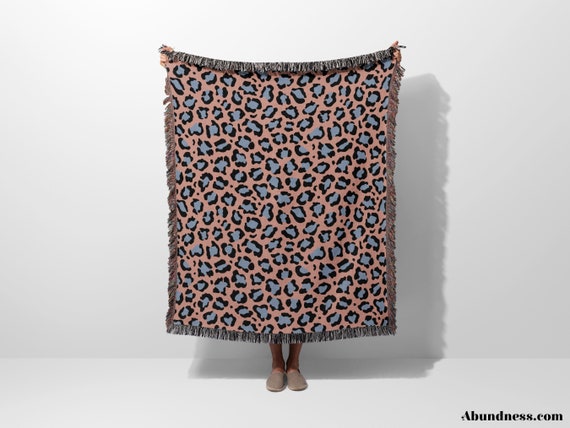 Leopard Skin Print Woven Throw Blanket Tapestry in Blue and Red Hues Exotic Couch Woven Blanket Leopard Home Decor and Gift Idea for Her Etsy