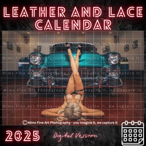 Calendario in pelle e pizzo edizione digitale / Calendario bikini 2025 / Calendario modelli bikini con auto d&#39;epoca / Calendario ragazze sexy e hot 2025