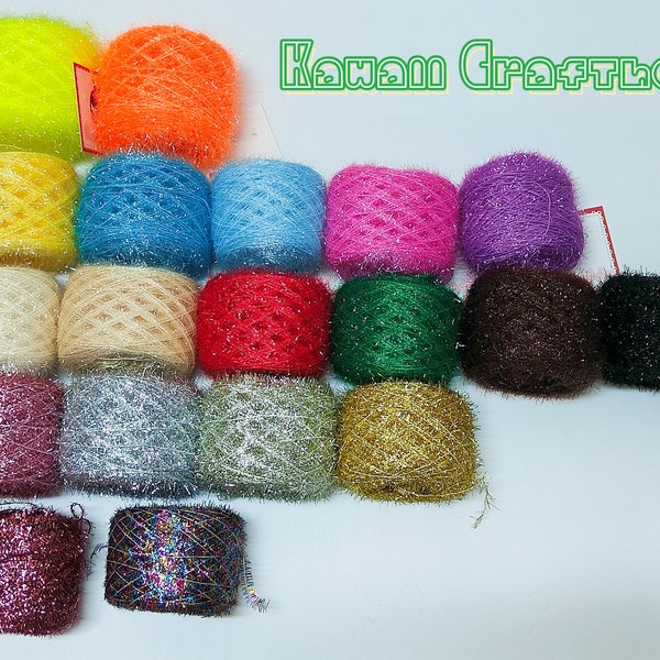 Tinsel neon sparkly festive glitter yarn 25g, fancy fluorescent fluffy knitting thread, metallic crochet thred