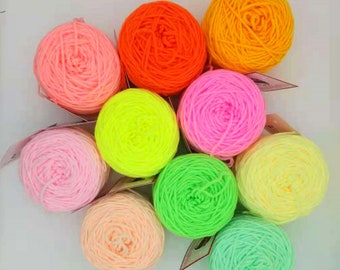 Neon milk cotton yarn, pastel neon yarn, fluorescent crochet yarn, light fluorescent knitting yarn, 50g 5 ply crochet yarn