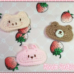 Kawaii Crochet Animal Hair Clip: Embroidered Bunny, Bear, Piggy