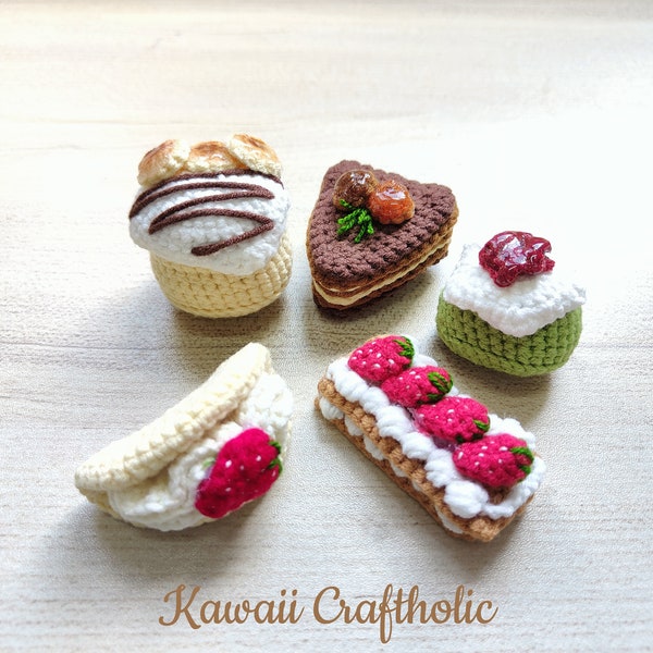 Kawaii Crochet Dessert Fridge Magnet, Amigurumi Stuffed Pastry Plushies, Knitted Cake Hair Tie, Amigurumi Keychain