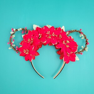 Christmas Red & Green Poinsettia Mickey  /Minnie Mouse Ears