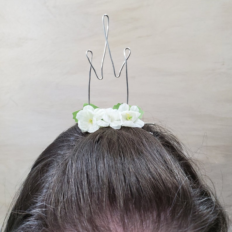 White Flower Wire Crown Hair Clip Etsy