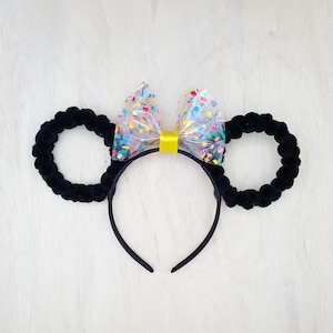 Mickey & Minnie Mouse Black Pom Pom Ears With Confetti Bow