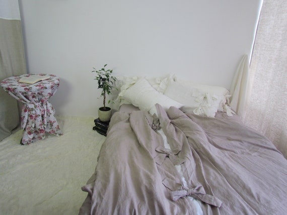 Linen Duvet Cover With Ties Stonewashed Softened Grey Etsy