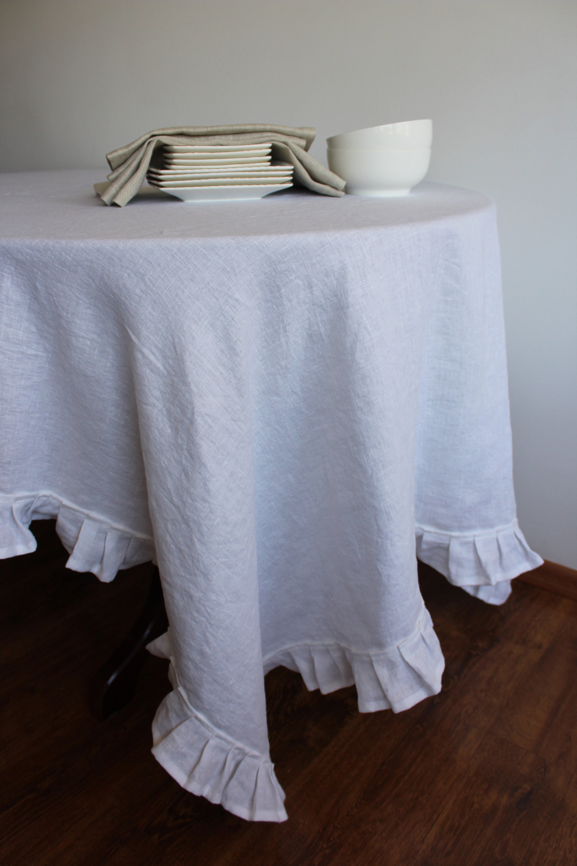 Linen White Tablecloth with Ruffle 3.1 Breathable | Etsy