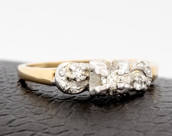 Vintage Diamond Engagement Ring: 14k Yellow & White Gold Promise Ring