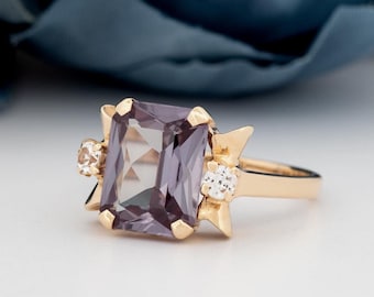 Vintage 14k Gold Colour-Change Topaz Cocktail Ring, Clear Quartz Accents, Made in Canada 1960s