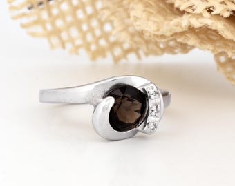 Vintage 10k Gold Topaz & Diamond Cocktail Ring, Made in USA, Marvel Jewellers 1960s