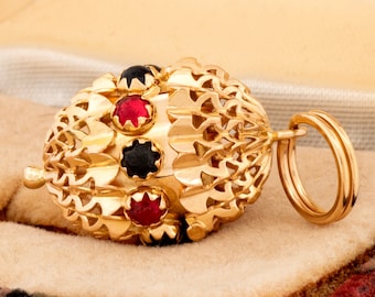 Vintage 18k Yellow Gold Coloured Glass Orb Hinged Opening Pendant, Memory Keeper Charm, 1980s