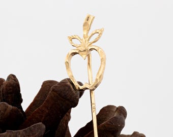 Vintage 10k Yellow Gold Apple Stick Pin, Lapel Brooch