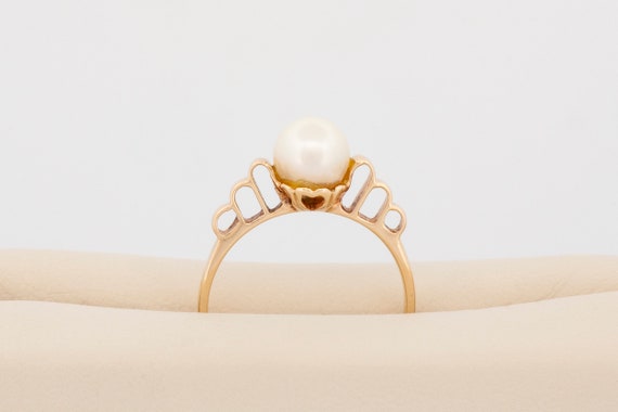 Vintage 9k Yellow Gold Pearl Solitaire Ring with … - image 10