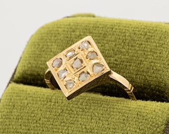 Vintage Art Deco 18ct Gold Rough Cut Diamond Ring: Quatrefoil Geometric Dinner Ring, 1920s