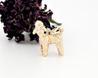 Vintage 10k Gold 3D Poodle Charm, Textured Detailing