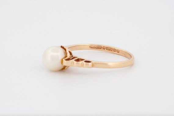 Vintage 9k Yellow Gold Pearl Solitaire Ring with … - image 9