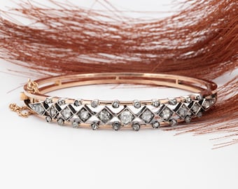 Antique Victorian 18k Bangle with Old Mine & Rough Cut Diamonds