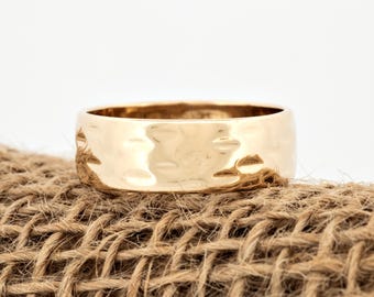 Vintage 10k Yellow Gold Wide Patterned Wedding Band, Made in Canada